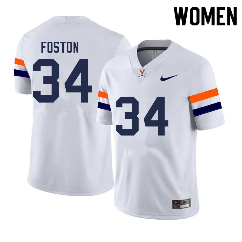 Women #34 Amaad Foston Virginia Cavaliers College Football Jerseys Sale-White - Click Image to Close